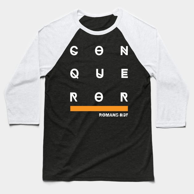 CONQUEROR Baseball T-Shirt by worshiptee